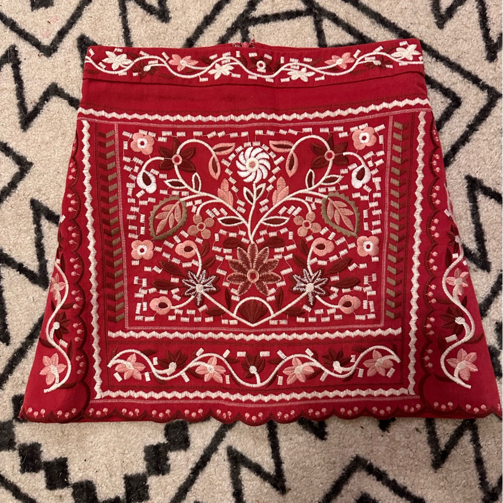 Altar’s State Red & White Embroidered Skirt Size M